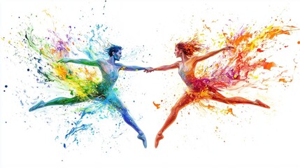 Wall Mural - Abstract illustration of the ballet dance in an explosion of colorful paint on a white background	
