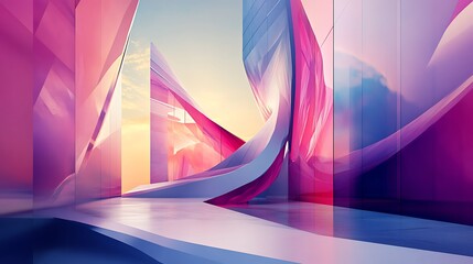 Wall Mural - Abstract Pink and Blue Geometric Architecture