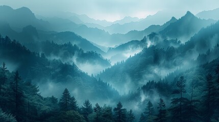 Abstract foggy mountain landscape