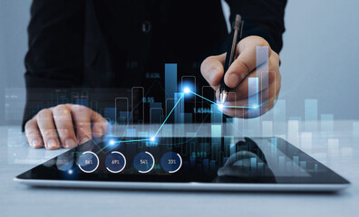 Leinwandbilder - Growing graph and annual report for a successful development.Business arrow chart diagram, growth strategy and achieving goals with the rising arrow. Business strategy development  efficiency growth.