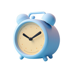 3D Render of a Blue Alarm Clock isolated on transparent background cutout, PNG file