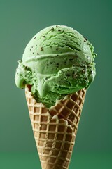 Canvas Print - Pistachio ice cream scoop in a waffle cone