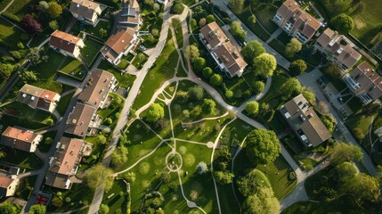 Wall Mural - Aerial view of a retirement village with green spaces.