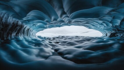 Wall Mural - A view of a cave with ice and snow inside, AI