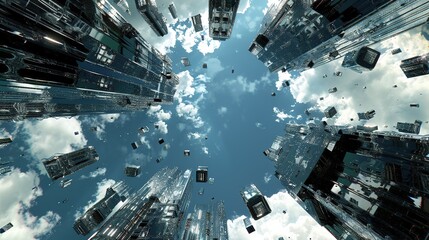 Canvas Print - Futuristic Cityscape with Chrome Towers and a Blue Sky