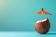 © Arif - A web banner with a picture of a tiny tropical coconut bar with an umbrella on a blue backdrop, illustrating the idea of a summer holiday in Thailand.