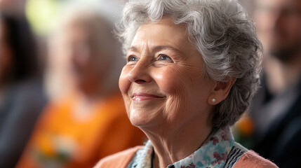 Photography of a close-up of a retiree’s joyful expression as they receive a standing ovation from colleagues, capturing the appreciation and respect during the Retirement Celebration 