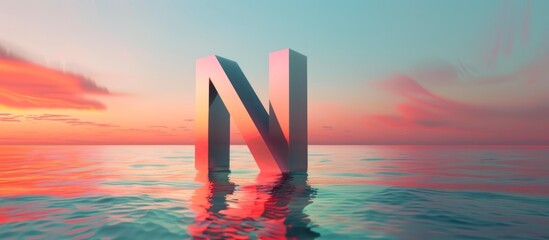 Poster - Letter N in a Sea of Sunset