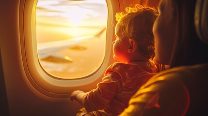 Sticker - Baby on Plane Watching Sunset