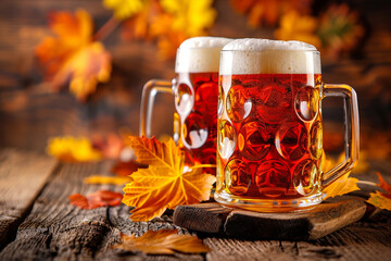 Wall Mural - Generative ai on theme of foamy German beer in large glass mug for celebration holiday Oktoberfest