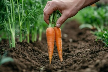 A fresh carrot harvest in sunny weather