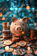© Kowit - A piggy bank is sitting on a pile of coins