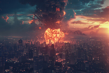 Generative ai on theme of scary nuclear explosion in outdoor, mushroom cloud of nuclear weapons