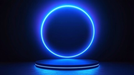 Digital Tech Concept with a Futuristic Stage Layout and Glowing Blue Pedestal Podium