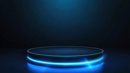 Hi-Tech Showcase on a Digital Technology Stage Featuring a Glowing Blue Pedestal Podium
