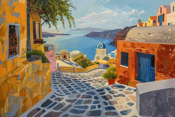 Canvas Print - Greek Village Landscape