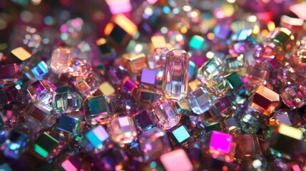 Wall Mural - Macro shot of colorful gemstones and crystals with bright and sparkling reflections in vibrant display, luxury 3d background