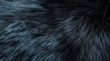 close-up of dark animal fur texture with fine detailed strands for background or design use