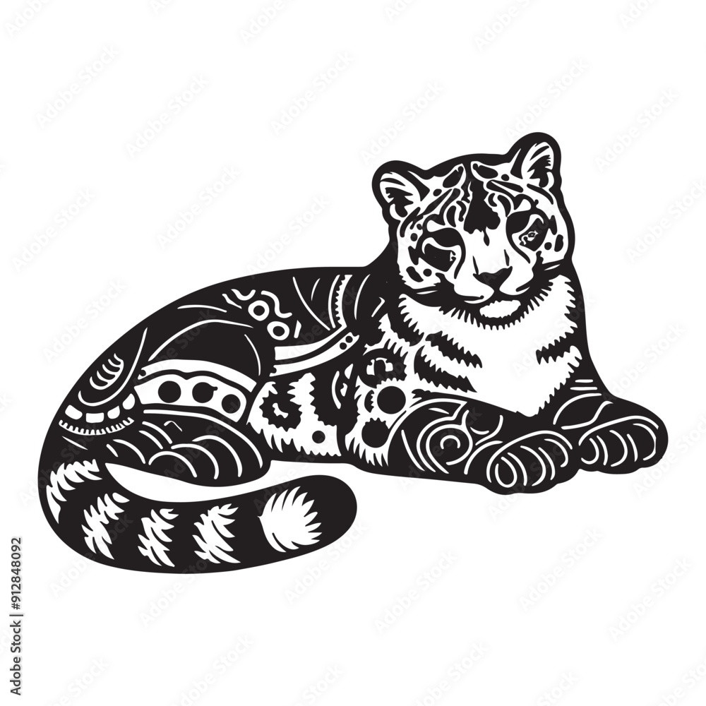 Stylized Snow Leopard Vector Illustration with Tribal Patterns Stock ...
