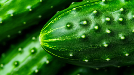Wall Mural - Closeup of a cucumbers surface highlighting the dark green skin with bumpy texture and tiny white spines 