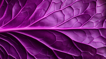Wall Mural - Closeup of a red cabbage leaf displaying its deep purple color and intricate veining patterns 