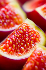 Wall Mural - Macro background of the inside of a ripe fig displaying vibrant red and yellow seeds with intricate patterns 
