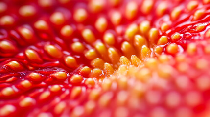 Wall Mural - Macro background of the inside of a ripe fig displaying vibrant red and yellow seeds with intricate patterns 