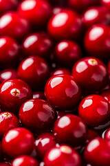 Wall Mural - Macro shot of the texture of a cranberrys skin highlighting the bright red surface with subtle dimples 