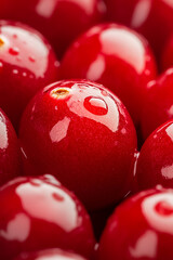 Wall Mural - Macro shot of the texture of a cranberrys skin highlighting the bright red surface with subtle dimples 