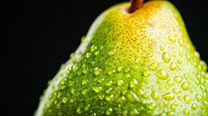 Wall Mural - Macro shot of the texture of a pears skin highlighting the green surface with russet patches and smooth texture 