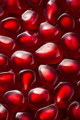 Wall Mural - Macro shot of the texture of a pomegranates interior filled with ruby red seeds and pale membrane 