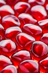 Wall Mural - Macro shot of the texture of a pomegranates seeds showcasing the glossy red arils and juicy texture 