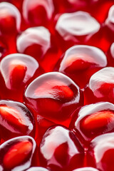 Wall Mural - Macro shot of the texture of a pomegranates seeds showcasing the glossy red arils and juicy texture 