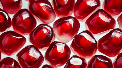 Poster - Macro shot of the texture of a pomegranates seeds showcasing the glossy red arils and juicy texture 