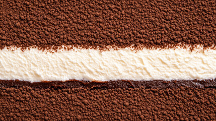 Canvas Print - Macro shot of the texture of a tiramisu showcasing the layers of creamy mascarpone and espresso soaked ladyfingers with a dusting of cocoa 