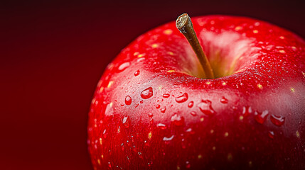 Wall Mural - Macro shot of the texture of an apples skin showcasing the vibrant red surface with tiny yellow speckles 