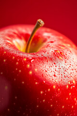 Wall Mural - Macro shot of the texture of an apples skin showcasing the vibrant red surface with tiny yellow speckles 
