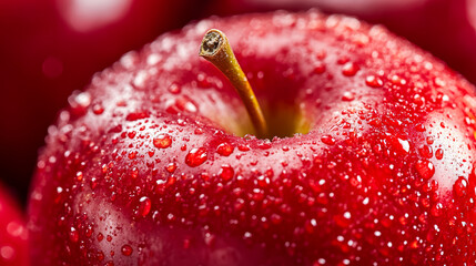 Wall Mural - Macro shot of the texture of an apples skin showcasing the vibrant red surface with tiny yellow speckles 