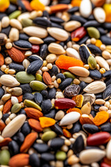 Wall Mural - Macro shot of the texture of hamster food showcasing the varied mix of seeds grains and dried fruits with intricate details 