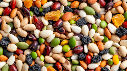 Wall Mural - Macro shot of the texture of hamster food showcasing the varied mix of seeds grains and dried fruits with intricate details 