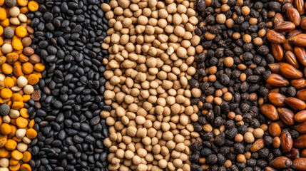 Wall Mural - Macro shot of the texture of horse feed showcasing the mix of grains pellets and dried forage with varied textures 