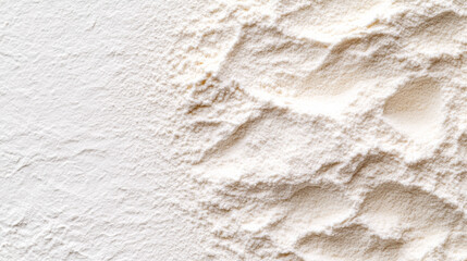 Wall Mural - Macro shot of the texture of wheat flour displaying the fine powdery white surface with subtle grain 