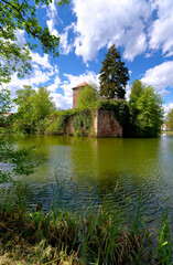 Sticker - Wasserburg oder Alte Burg in der Marktgemeinde Burgsinn im Sinntal, Landkreis Main-Spessart, Unterfranken, Franken, Bayern, Deutschland