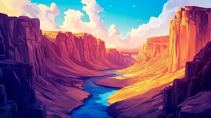 Wall Mural - colorful background with mountains and river