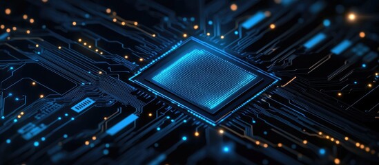 Microchip design symbolizing a country s outline featuring a central processing unit against a dark background