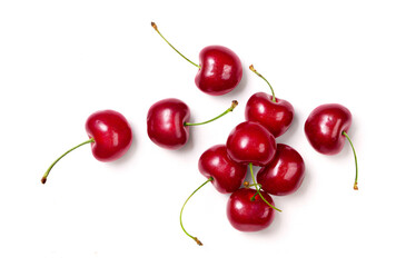 Wall Mural - top view of cherry fruit isolated on white background.
