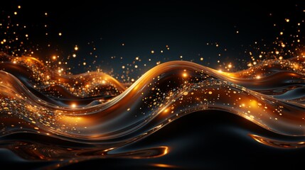 Wall Mural - Abstract liquid waves with golden lights.