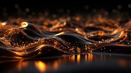 Wall Mural - Abstract liquid waves with golden lights.
