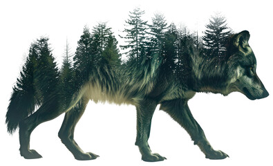 Sticker - PNG  Wolf forest double exposure art