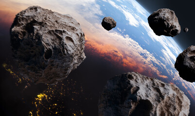 Wall Mural - asteroids in space, 3d illustration